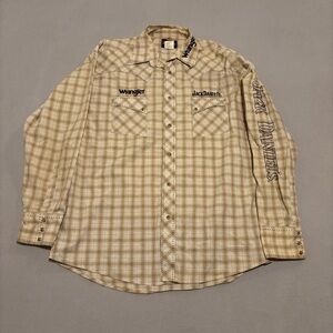 Wrangler Jack Daniels Shirts Mens XL Plaid Pearl Snap Western Cowboy Embroidered